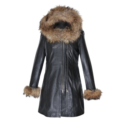 Natalie black winter coat with fur cuffs