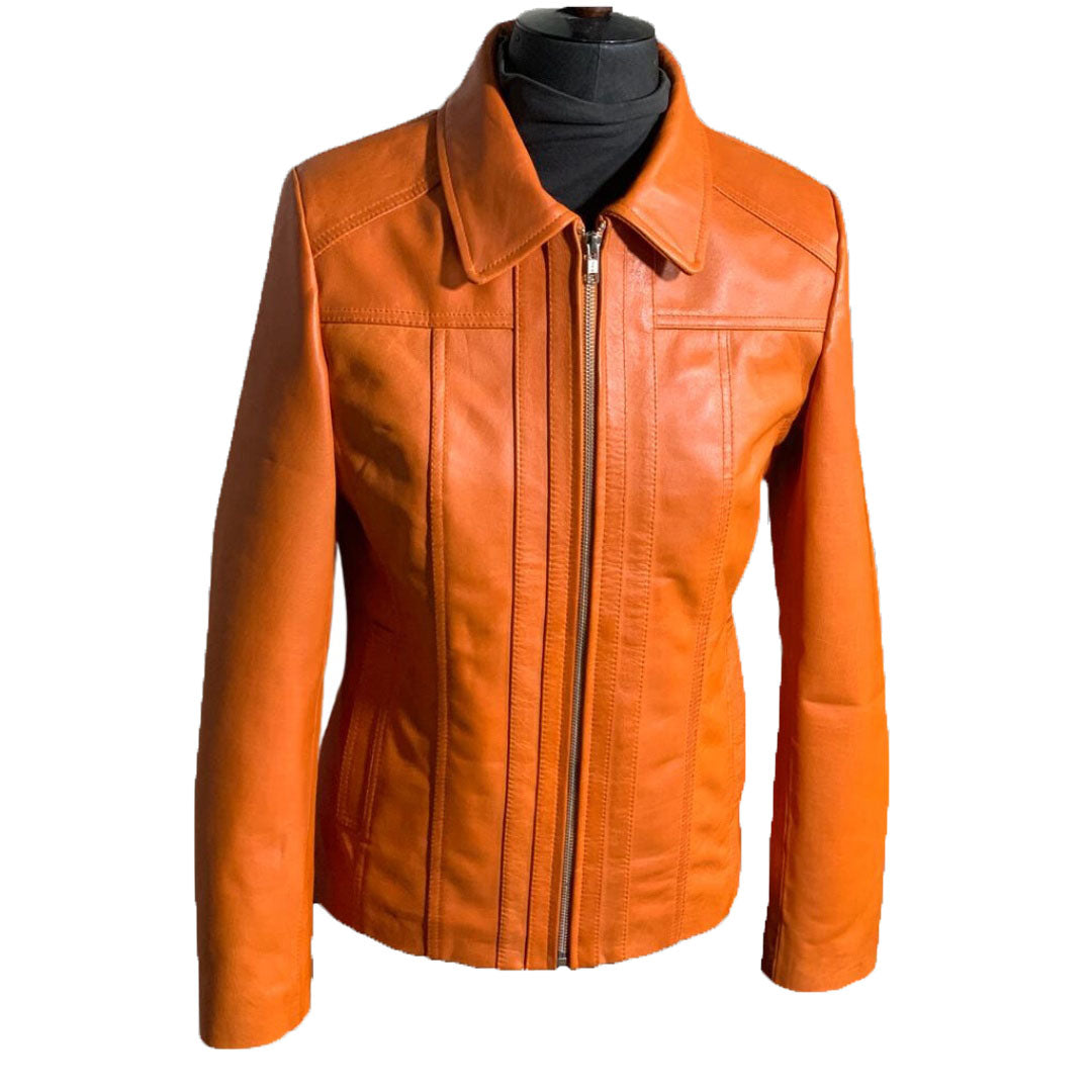 Amelia Women's orange leather jacket