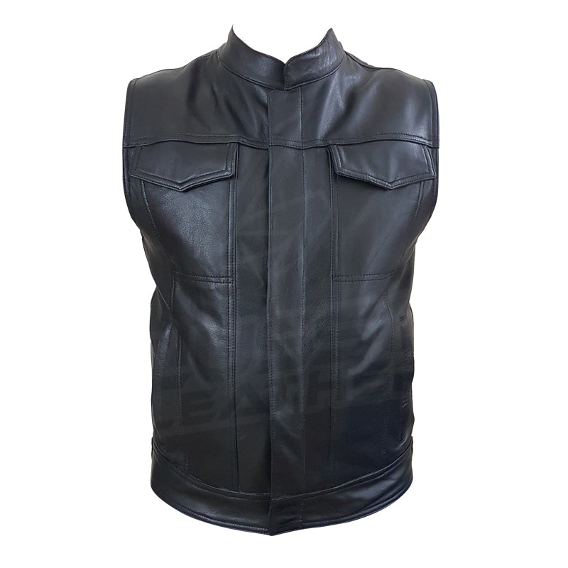 Club Rider Motorcycle Leather Vest with Patch Zipper