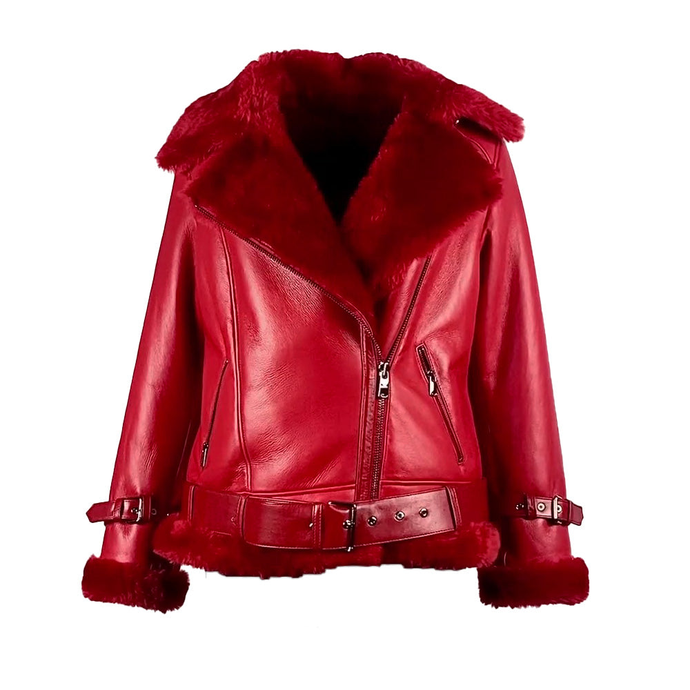 Pheonix Red Sheepskin Shearling Bomber Jacket – Lusso Leather