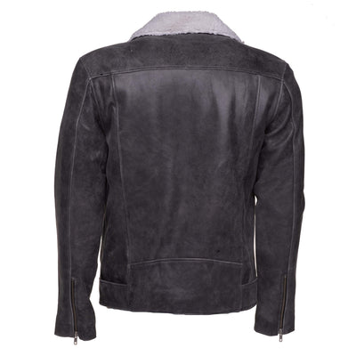 Grey leather biker jacket with Sherpa lining