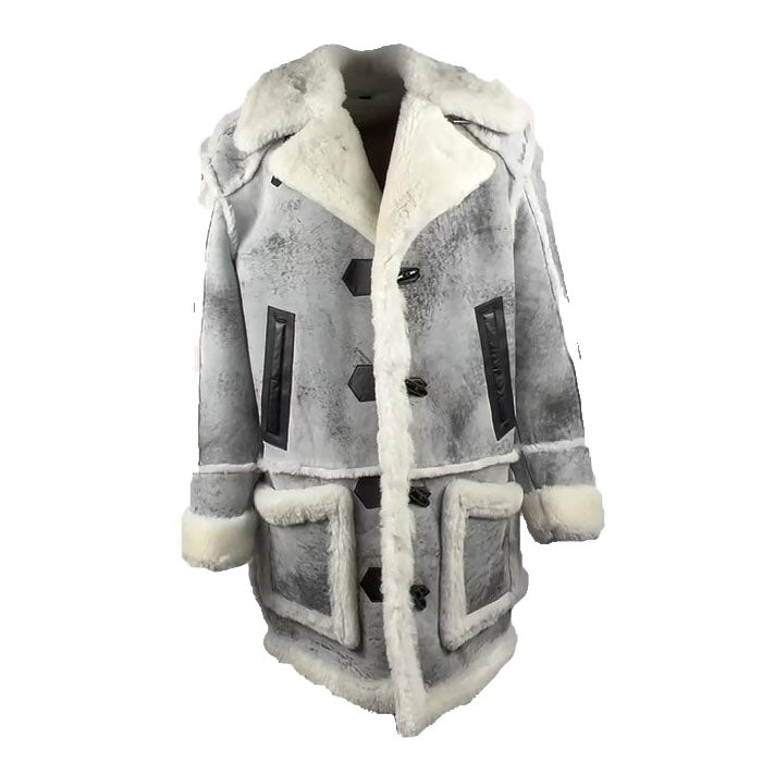 Bret harry distressed grey shearling overcoat