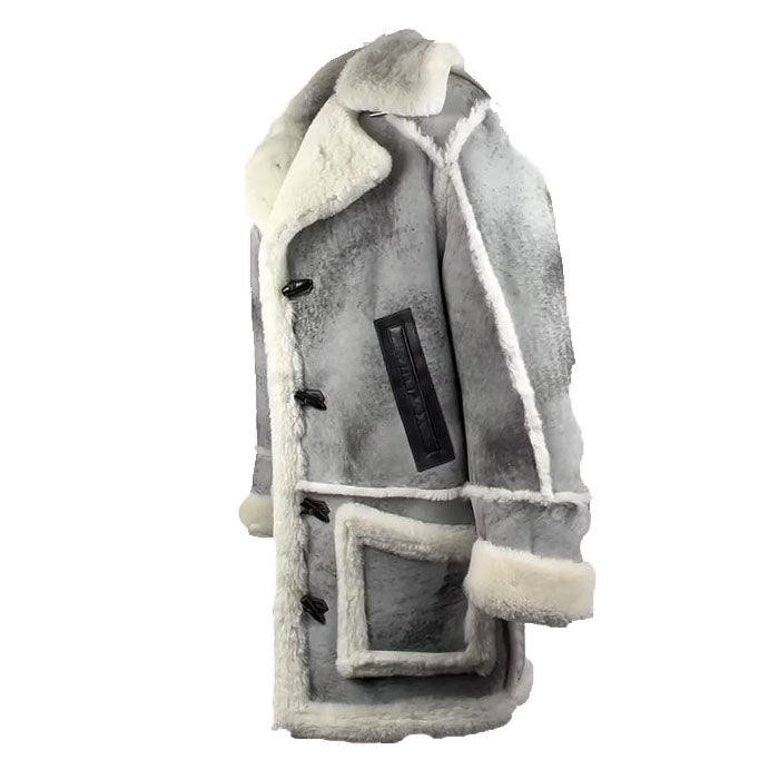 Bret harry distressed grey shearling overcoat