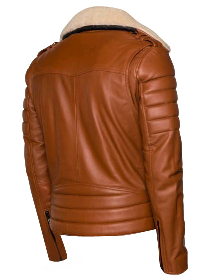 Fur collar Woodwards English Tan Biker Jacket