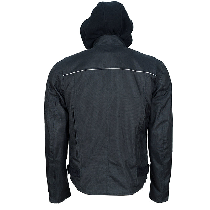 "Black Utility" Air Ventilation and Hooded Breathable and Waterproof Textile Motorcycle Jacket with armor protectors