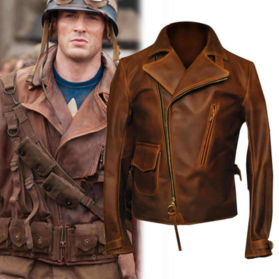 Captain Americas Brown Biker Genuine Real Leather Jacket