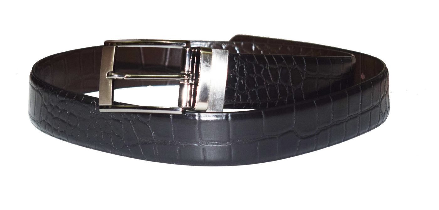 Soft Reversible leather belt with crocodile print