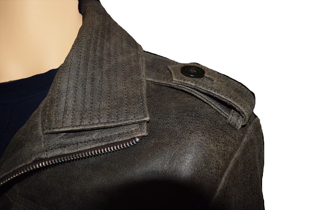 Distressed leather jacket with point collar - Lusso Leather - 3